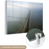 MuchoWow® Glasschilderij 180x120 cm - Schilderij glas - de afsluitdijk in Nederland - Foto op acrylglas - Schilderijen