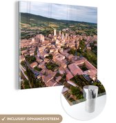 Vue aérienne de la ville toscane de San Gimignano en Italie Plexiglas 90x90 cm - Tirage photo sur verre (décoration murale en plexiglas)