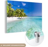 MuchoWow® Glasschilderij 90x60 cm - Schilderij acrylglas - Zee - Tropisch - Palmbomen - Foto op glas - Schilderijen
