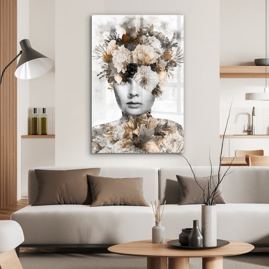 MuchoWow® Peinture sur verre - Femmes - Fleurs - Éclats - 60x90 cm - Peintures sur verre acrylique - Photo sur Glas