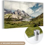 MuchoWow® Glasschilderij 80x40 cm - Schilderij acrylglas - Berggebied - Foto op glas - Schilderijen