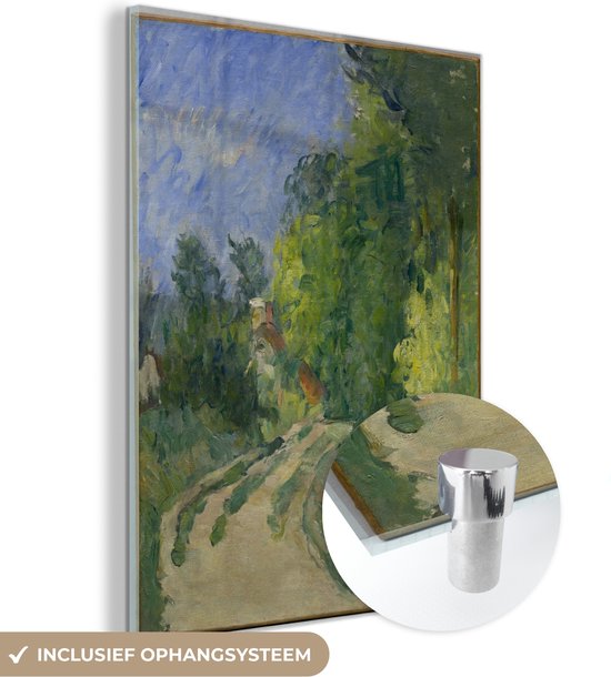 MuchoWow® Glasschilderij 30x40 cm - Schilderij acrylglas - Gebogen weg in het bos - Schilderij van Paul Cézanne - Foto op glas - Schilderijen