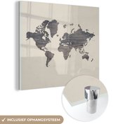 Peinture sur Verre - Carte du Wereldkaart - Bois - Beige - 90x90 cm - Peintures sur Verre Peintures - Photo sur Glas