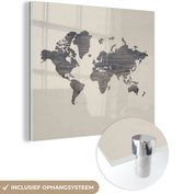 MuchoWow® Glasschilderij 50x50 cm - Schilderij acrylglas - Wereldkaart - Hout - Beige - Foto op glas - Schilderijen