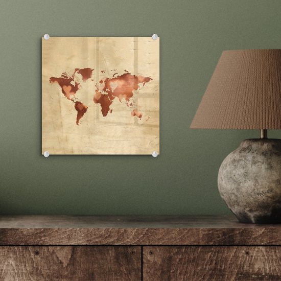 Peinture sur Verre - Carte du Wereldkaart - Amour - Couleurs - 20x20 cm - Peintures sur Verre Peintures - Photo sur Glas