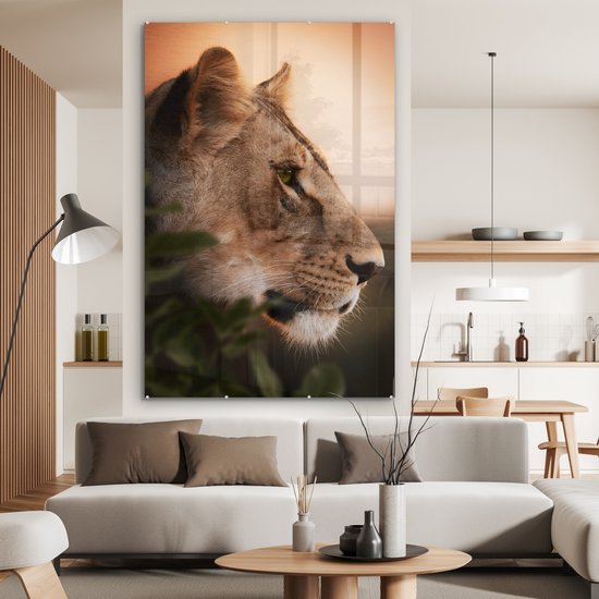 Peinture sur Verre - Lion - Jungle - Oranje - 100x150 cm - Peintures sur Verre Peintures - Photo sur Glas