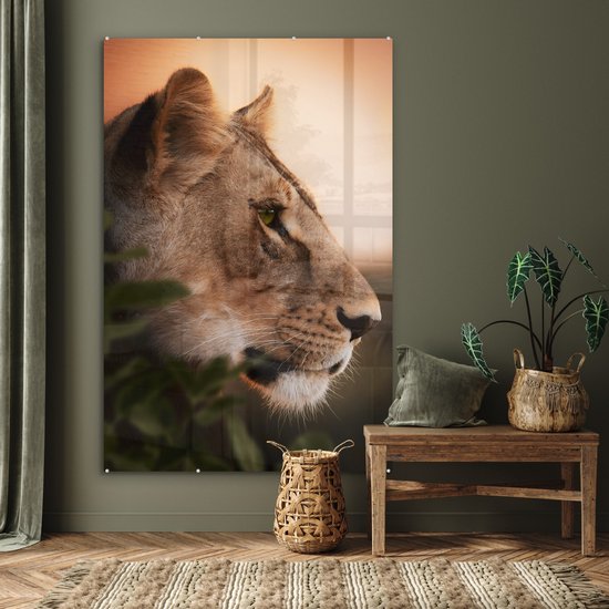 Peinture sur Verre - Lion - Jungle - Oranje - 100x150 cm - Peintures sur Verre Peintures - Photo sur Glas