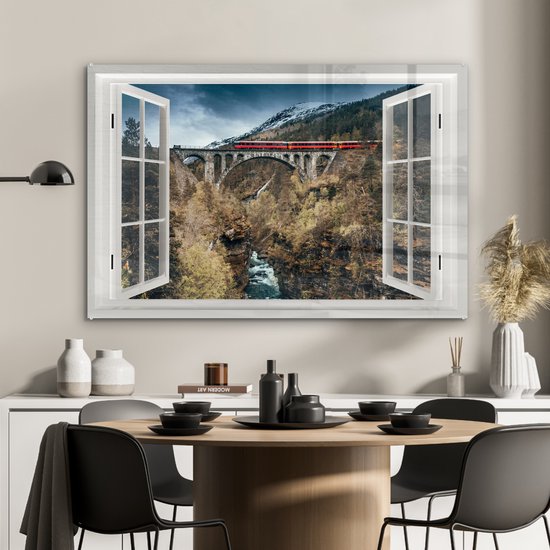 Peinture sur Verre - Voir à Travers - Montagnes - Pont - 90x60 cm - Peintures sur Verre Peintures - Photo sur Glas