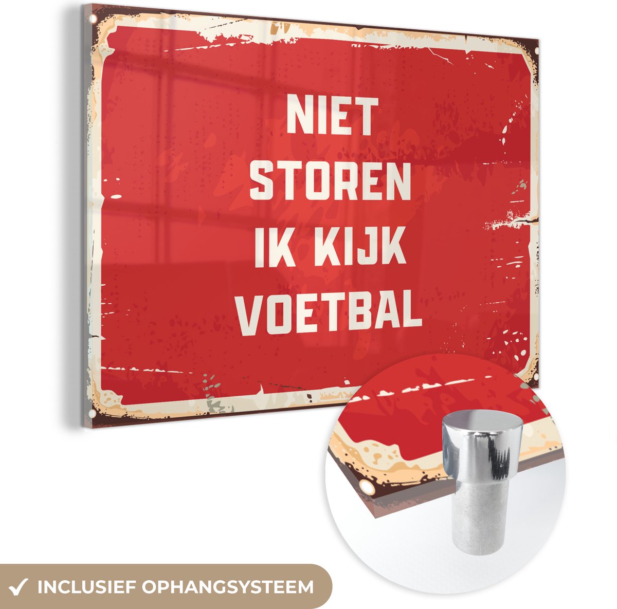 ® Glasschilderij 60x40 cm - Schilderij acrylglas - Niet storen ik kijk voetbal - Quotes - Spreuken - Voetbal - Foto op glas - Muurdecoratie woonkamer - Wanddecoratie slaapkamer - Schilderijen