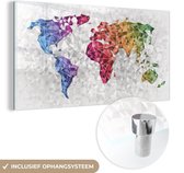 MuchoWow® Glasschilderij 40x20 cm - Schilderij acrylglas - Wereldkaart - Kleuren - 3D - Foto op glas - Schilderijen
