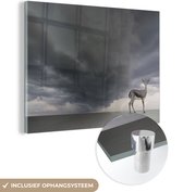 MuchoWow® Glasschilderij 160x120 cm - Schilderij acrylglas - Gazelle - Wolken - Lucht - Foto op glas - Schilderijen