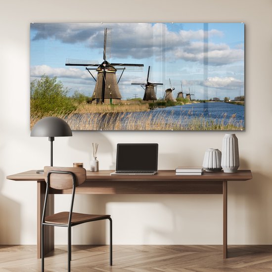 Peinture sur Verre - Moulin à Vent - Paysage - Nederland - 160x80 cm - Peintures sur Verre Acrylique - Photo sur Glas