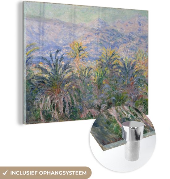 MuchoWow® Glasschilderij 80x60 cm - Schilderij acrylglas - Palmbomen bij Bordighera - Schilderij van Claude Monet - Foto op glas - Schilderijen