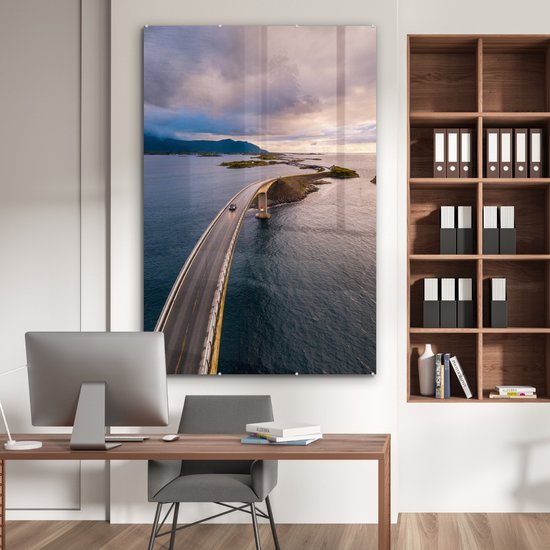 Peinture sur verre MuchoWow® - Bridge Storseisundet sur la côte norvégienne - 120x180 cm - Peintures sur verre acrylique - Photo sur Glas