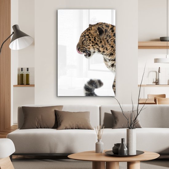 MuchoWow® Peinture sur verre 80x120 cm - Peinture sur verre acrylique - Léopard - Neige - Tête - Photo sur verre - Peintures