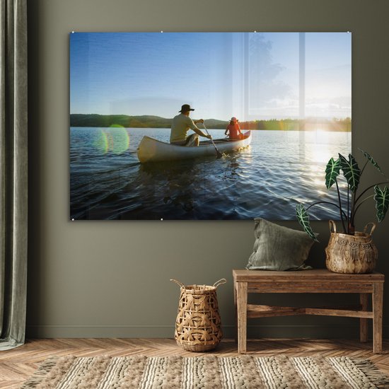 MuchoWow® Peinture sur verre 180x120 cm - Peinture sur verre acrylique - Un père fait du canoë avec sa fille - Photo sur verre - Peintures