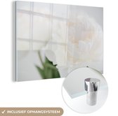 MuchoWow® Glasschilderij 60x40 cm - Schilderij acrylglas - Een bos bloemen met witte pioenrozen - Foto op glas - Schilderijen
