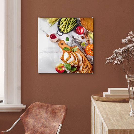 MuchoWow® Peinture sur verre 50x50 cm - Peinture sur verre acrylique - Légumes - Viande - Cuisine - Herbes - Photo sur verre - Peintures