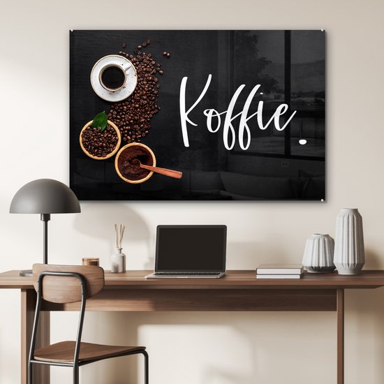 MuchoWow® Peinture sur verre 90x60 cm - Peinture sur verre acrylique - Dictons - Café - Citations - Photo sur verre - Peintures