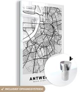 MuchoWow® Glasschilderij 80x120 cm - Schilderij acrylglas - Zwart Wit – België – Plattegrond – Stadskaart – Kaart – Antwerpen - Foto op glas - Schilderijen
