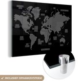 MuchoWow® Glasschilderij 90x60 cm - Schilderij acrylglas - Egale eenvoudige wereldkaart - zwart wit - Foto op glas - Schilderijen