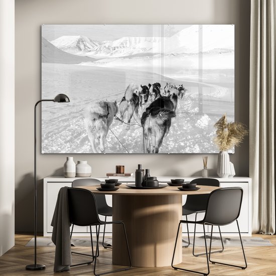Peinture sur verre - Huskies tirant un traîneau à chiens - noir et blanc - 180x120 cm - Peintures sur Verre Peintures - Photo sur Glas