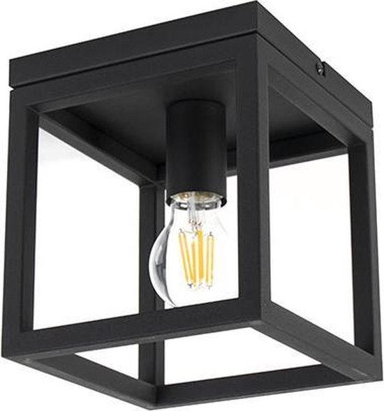 QAZQA cage - Industriele Plafondlamp - 1 lichts - L 180 mm - Zwart -  Industrieel -... | bol.com