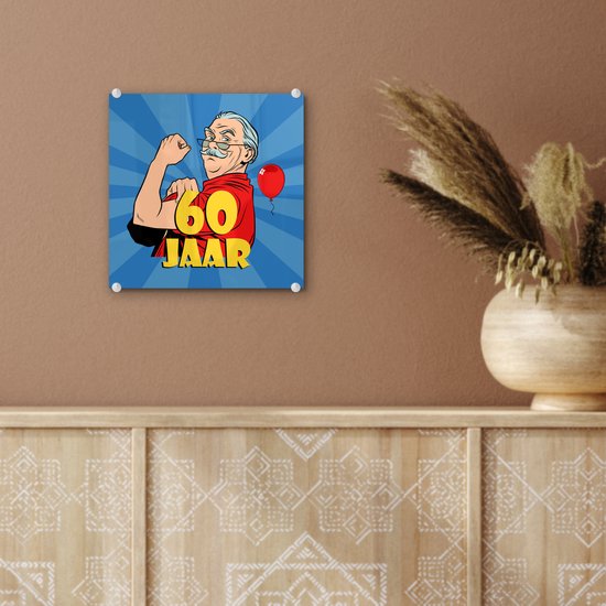 MuchoWow® Peinture sur verre 20x20 cm - Peinture sur verre acrylique - Anniversaire - 60 ans - Homme - Photo sur verre - Peintures