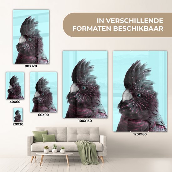 MuchoWow® Peinture sur Verre - Cacatoès - Vogel - Blauw - 100x150 cm - Peintures sur Verre Acrylique - Photo sur Glas