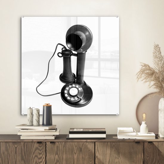 Peinture sur verre - Un téléphone rétro - noir et blanc - 50x50 cm - Peintures sur verre acrylique - Photo sur Glas
