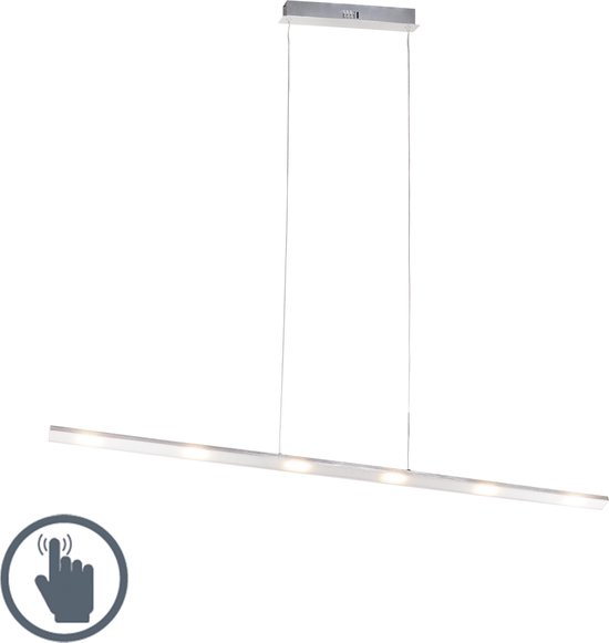 QAZQA platina - Design Dimbare LED Hanglamp met Dimmer voor boven de eettafel | in eetkamer - 1 lichts - L 1200 mm - Staal - Woonkamer - QAZQA