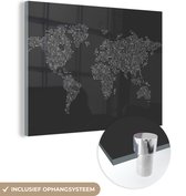 MuchoWow® Glasschilderij 120x90 cm - Schilderij acrylglas - Wereldkaart met stippen - zwart wit - Foto op glas - Schilderijen