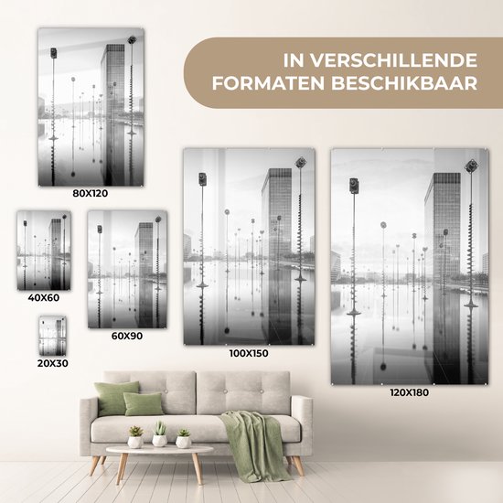 MuchoWow® Glass Painting - Carré avec différents types de lampes décoratives à Paris - noir et blanc - 40x60 cm - Peintures sur Verre Acrylique - Photo sur Glas