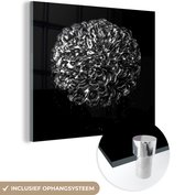 Peinture sur verre - Fleurs - Feuilles - Zwart - Wit - 90x90 cm - Peintures Plexiglas