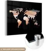 Peinture sur Verre - Carte du Wereldkaart - Couleurs - Zwart - 120x90 cm - Peintures sur Verre Peintures - Photo sur Glas