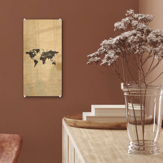 Peinture sur Verre - Carte du Wereldkaart - Vintage - Explorer - 20x40 cm - Peintures sur Verre Peintures - Photo sur Glas