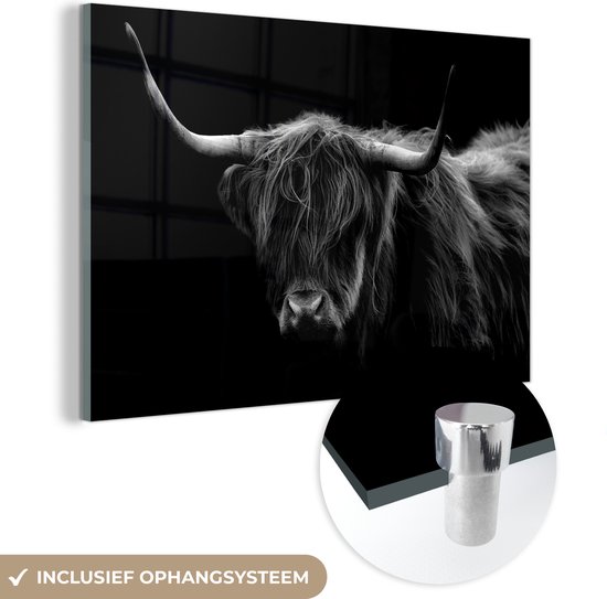 Peinture sur verre - un montagnard écossais sur fond noir - noir et blanc - 120x80 cm - Peintures sur Verre Peintures - Photo sur Glas