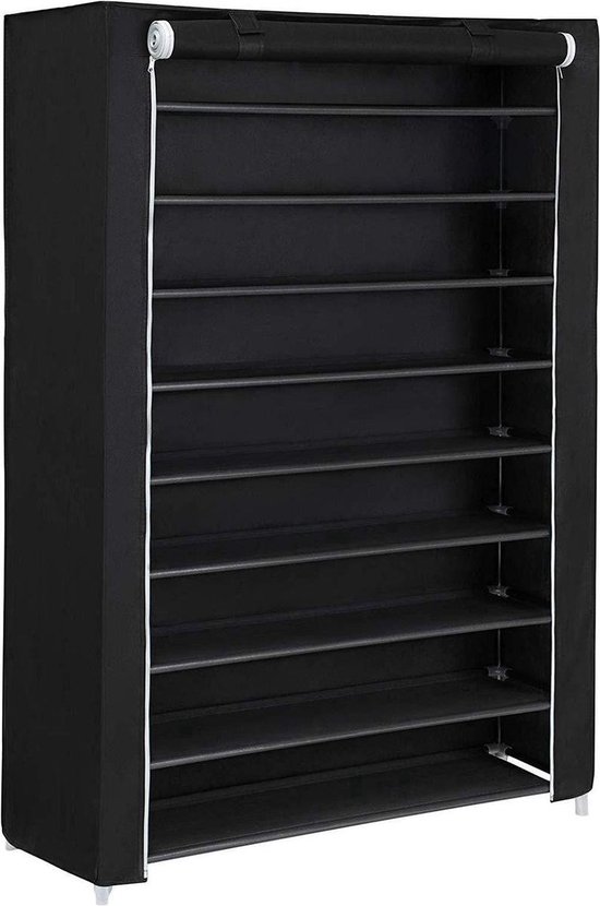 SM1Z XXXL - Opvouwbare Schoenenkast - 10 niveaus - Stoffen Kledingkast - Kleerkast - Opbergkast - Zwart - 100 x 28 x 164 cm — afbeelding 4
