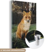 MuchoWow® Glasschilderij 80x120 cm - Schilderij acrylglas - Vos - Bos - Herfst - Foto op glas - Schilderijen