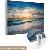 MuchoWow® Glasschilderij 90x60 cm - Schilderij acrylglas - Strand - Zee - Zonsondergang - Foto op glas - Schilderijen