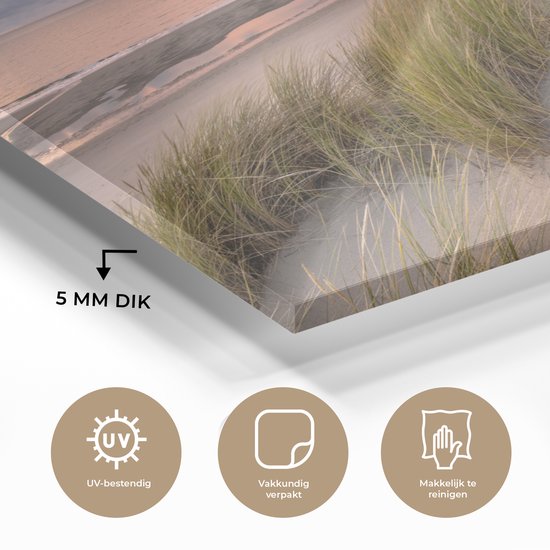 Peinture sur verre - Plage - Mer - Dune - Nederland - Rose - 120x80 cm - Peintures en plexiglas