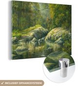 MuchoWow® Glasschilderij 160x120 cm - Schilderij acrylglas - Bos - Meer - Boom - Foto op glas - Schilderijen