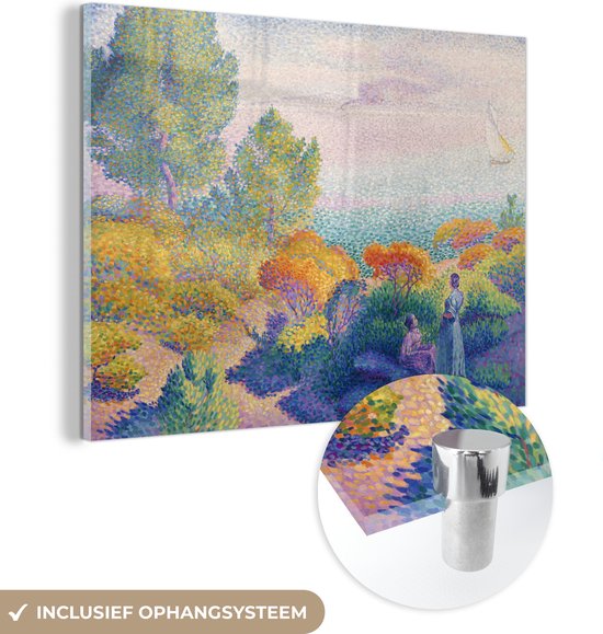 MuchoWow® Peinture sur verre 160x120 cm - Peinture sur verre acrylique - Deux femmes au bord de la Méditerranée - Henri Edmond Cross - Photo sur verre - Peintures