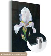 MuchoWow® Glasschilderij 30x40 cm - Schilderij acrylglas - Iris - Bloem - Wit - Foto op glas - Schilderijen