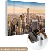 MuchoWow® Glasschilderij 180x120 cm - Schilderij acrylglas - New York - Mist - Skyline - Foto op glas - Schilderijen