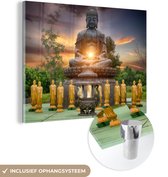MuchoWow® Glasschilderij 80x60 cm - Schilderij acrylglas - Boeddha - Zon - Beeld - Foto op glas - Schilderijen