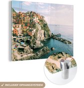 MuchoWow® Glasschilderij 120x90 cm - Schilderij acrylglas - Italië - Zee - Cinque Terre - Foto op glas - Schilderijen