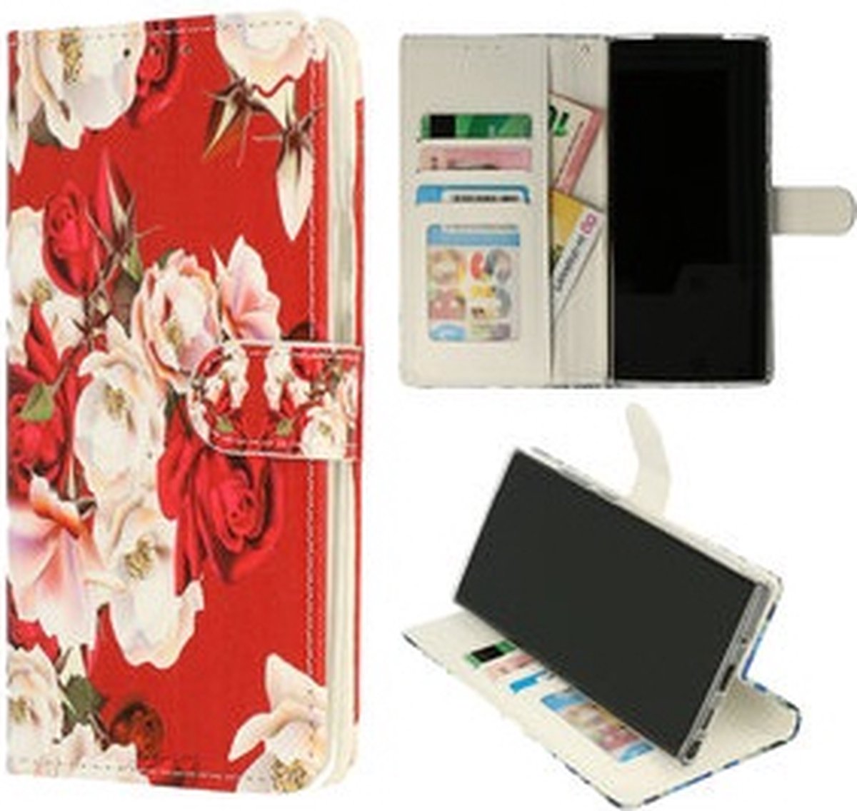 City hoesje - Bookcase iPhone 12 Pro Max - incl. Pasjeshouder wit-roze Roses