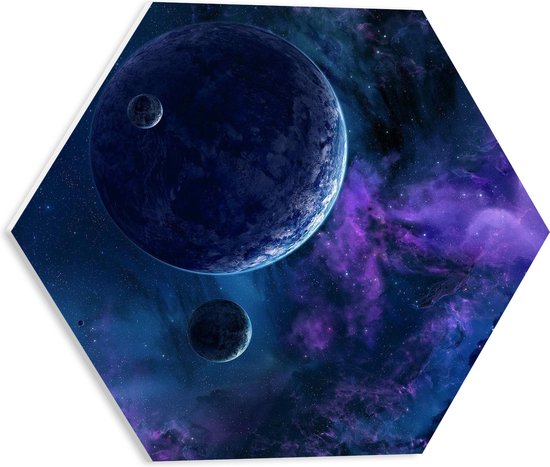 PVC Schuimplaat Hexagon - Planeten in het Heelal - 40x34.8 cm Foto op Hexagon (Met Ophangsysteem)