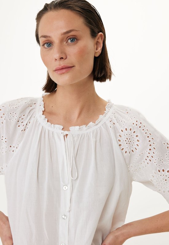 Blouse With Broidery Sleeves Dames - Wit - Maat XXL